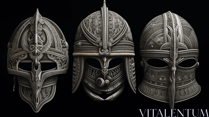Intricate 3D Viking Helmet Illustrations | Realistic Renderings AI Image