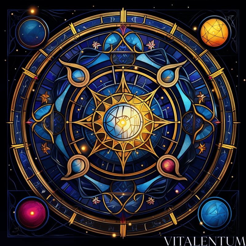 Mesmerizing Stained Glass Artwork with Glowing Planets and Stars AI Image