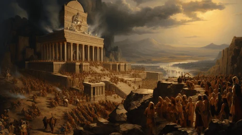 Temple of Persepolis: Epic Fantasy Drawing with Realistic Marine Paintings
