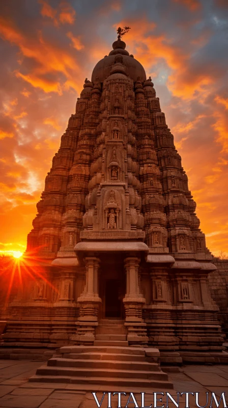 Captivating Sunset at Hindu Temple: Embracing History and Nature AI Image