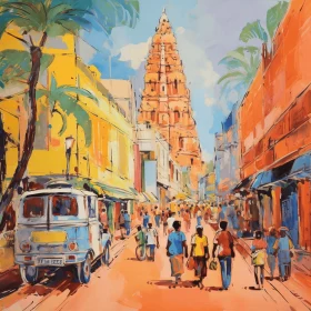 Captivating Oil Painting of an Indian City - Street Decor