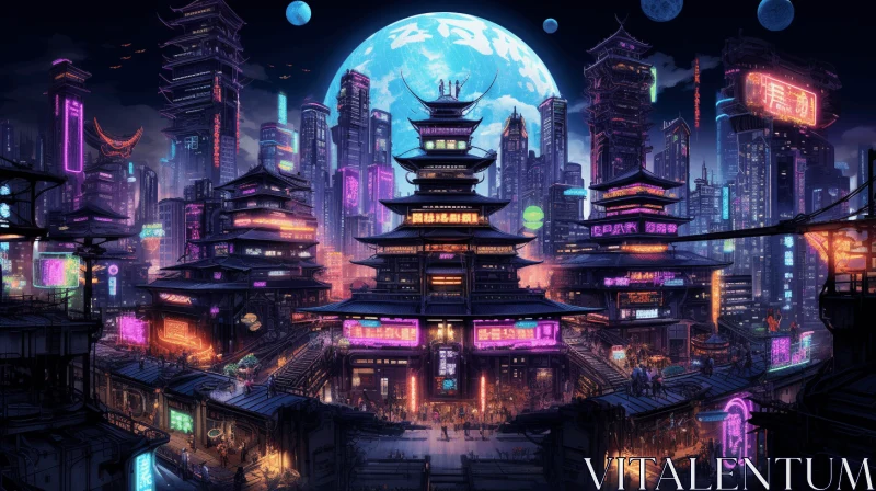 Captivating Futuristic City with Glowing Neon Lights AI Image