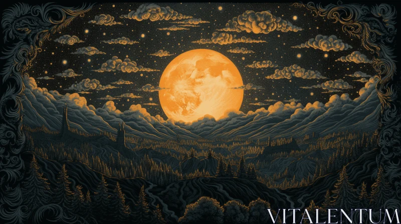 Moonlit Mountain: A Captivating Artwork of Nature AI Image