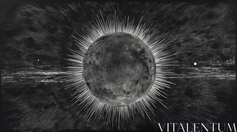 Captivating Black and White Cosmic Artwork - Radiant Sun-like Object AI Image