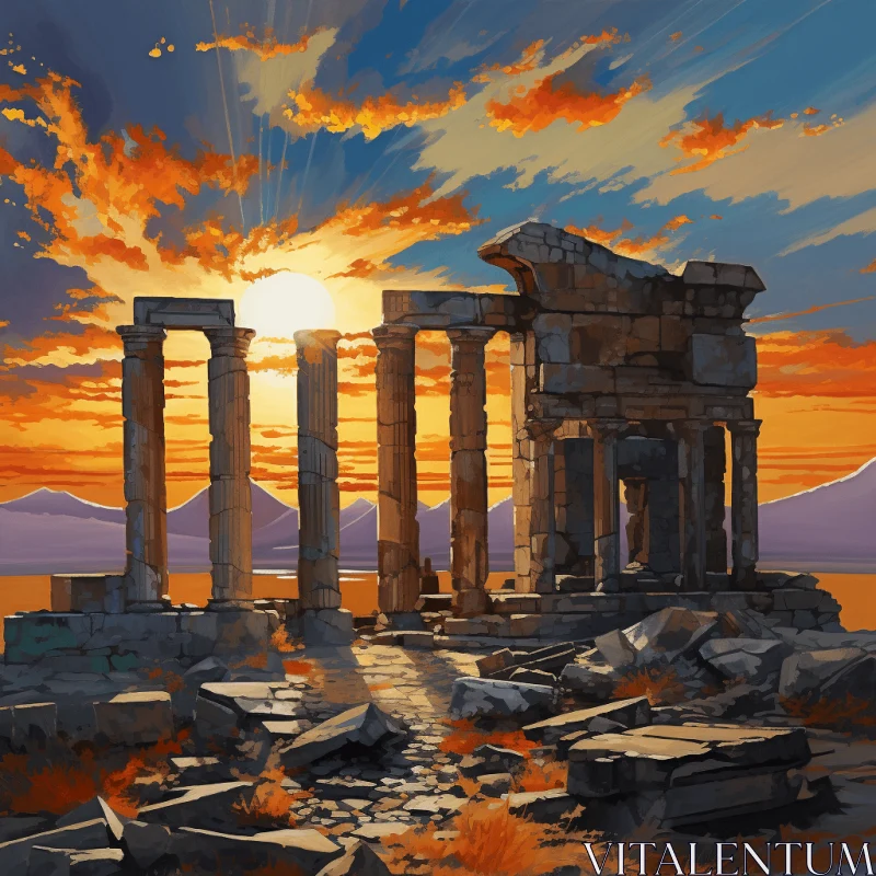 Captivating Temple Ruins at Sunset: Neo-Classical Art AI Image