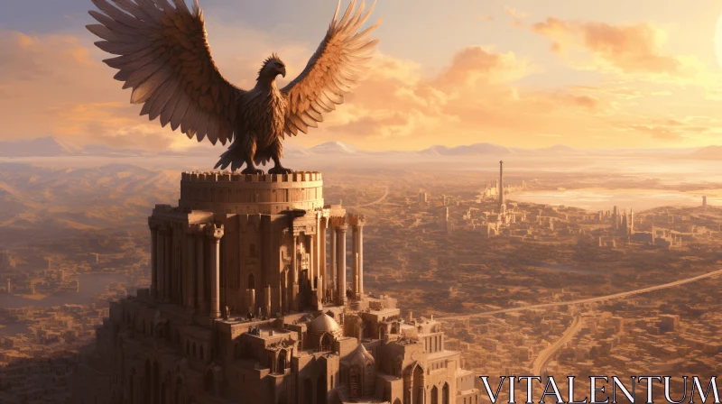 Majestic Eagle Perched on Ancient Stone City - Cinematic Stills AI Image