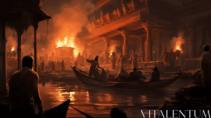 AI ART Captivating Image of People in Burning Boats - Hindu Art and Architecture