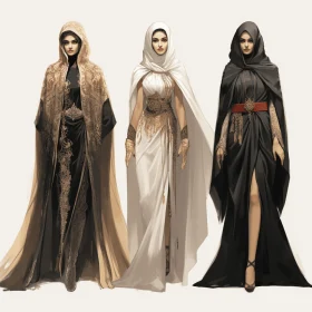 Elegant and Realistic Depiction of Three Women in Long Robes