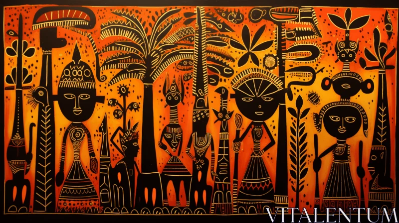 Enchanting African Painting: Elephants and Palm Trees AI Image