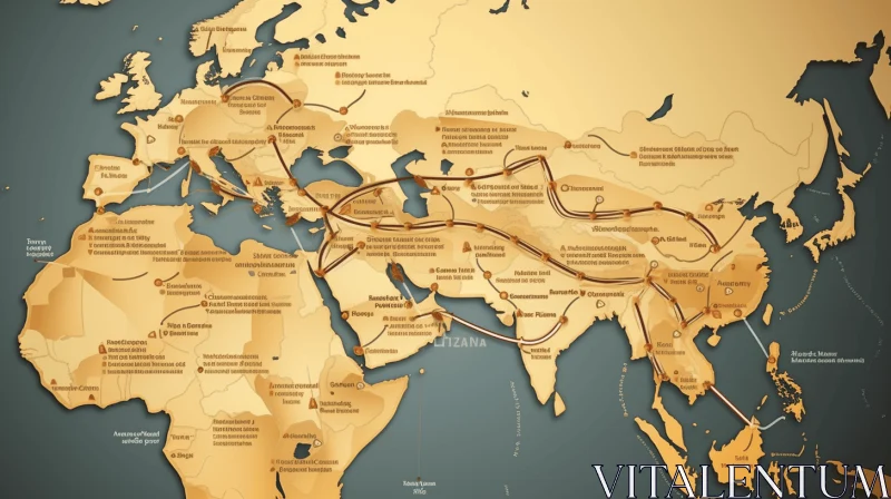 Enchanting Gold Map with Intricate Roads | Historical Drama-inspired Art AI Image