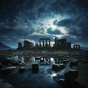 Ancient Greek Ruins Under the Night Sky | Mysterious Surrealism