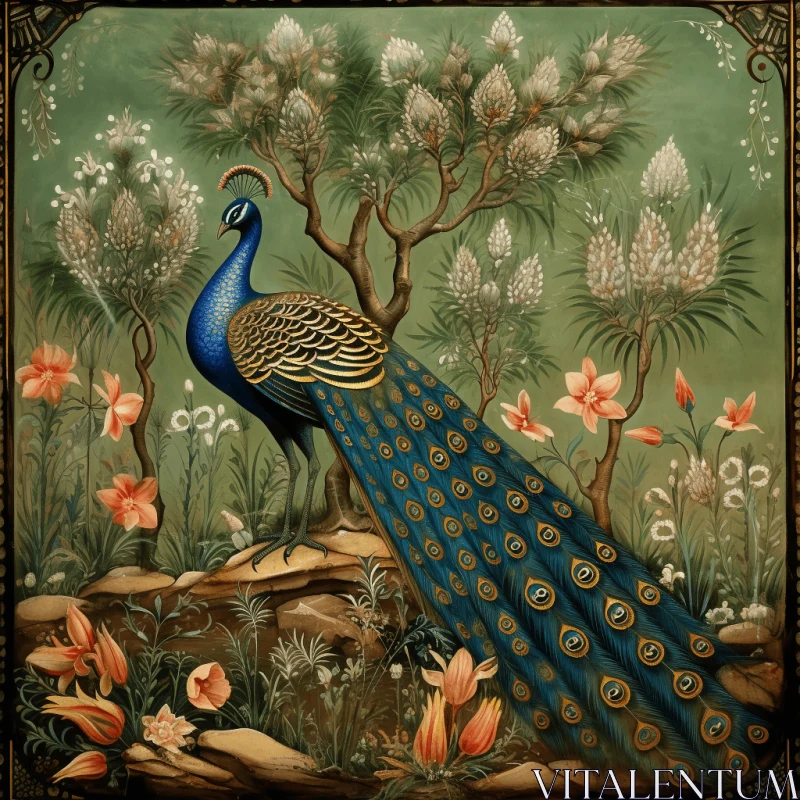 Peacock in a Garden: A Captivating Artwork of Elegance and Beauty AI Image