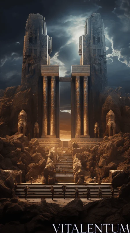 Ancient Stone Temple on Mountain: Hyper-Realistic Sci-Fi Art AI Image