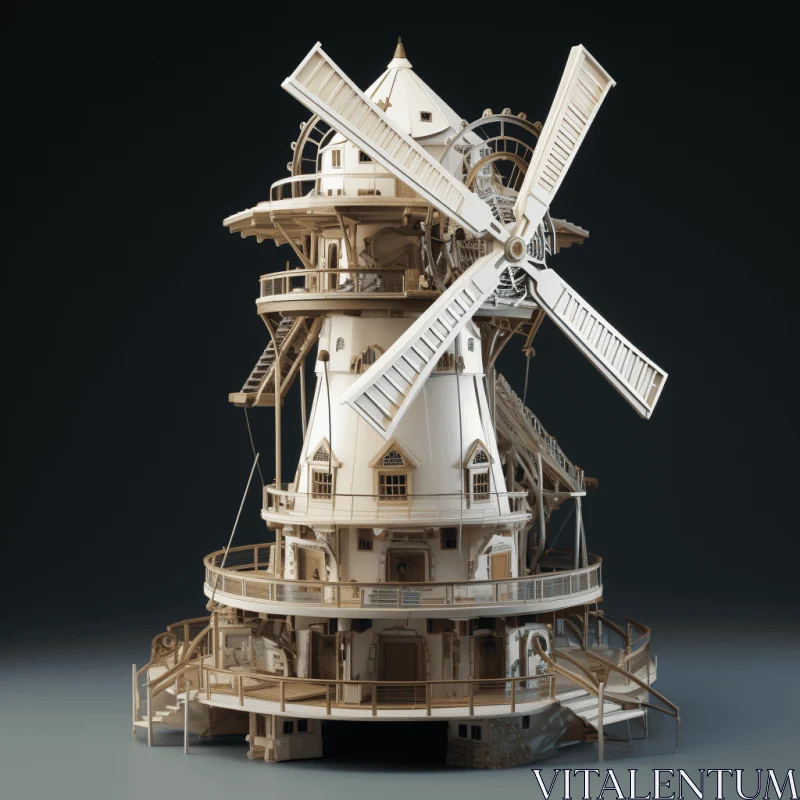Elaborate 3D Windmill Model Inspired by Ancient Chinese Art AI Image