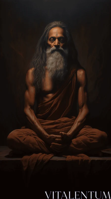 Powerful Meditation: Man in Red Shirt in Zbrush Style AI Image