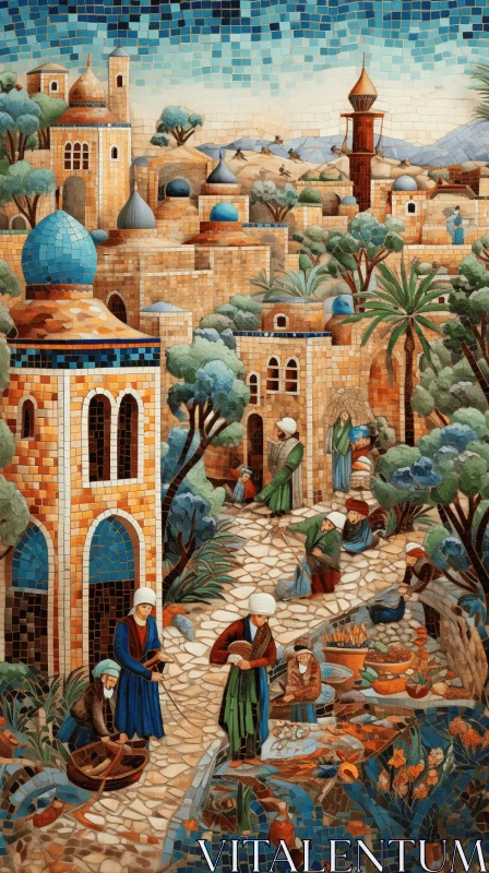 Captivating Mosaic Art: Israeli Village and House AI Image