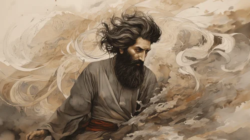 Captivating Painting of a Bearded Man in Epic Fantasy Style