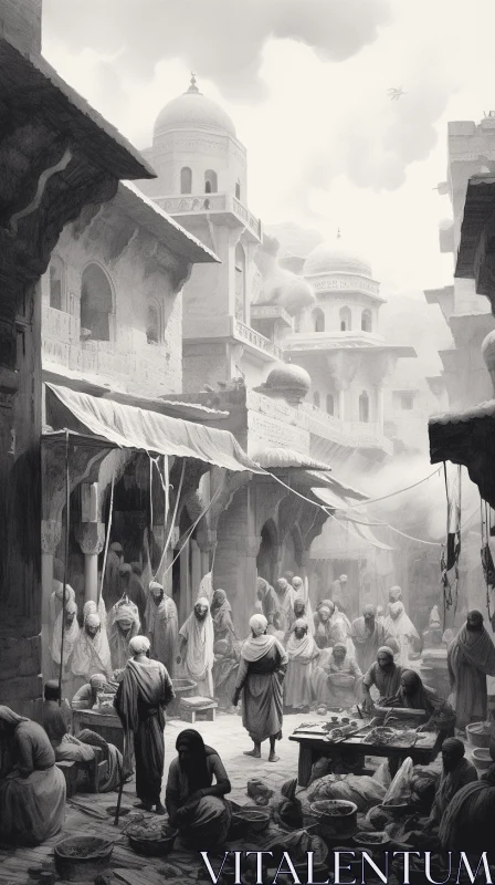 Captivating Indian Market Art: A Unique Architectural Depiction AI Image