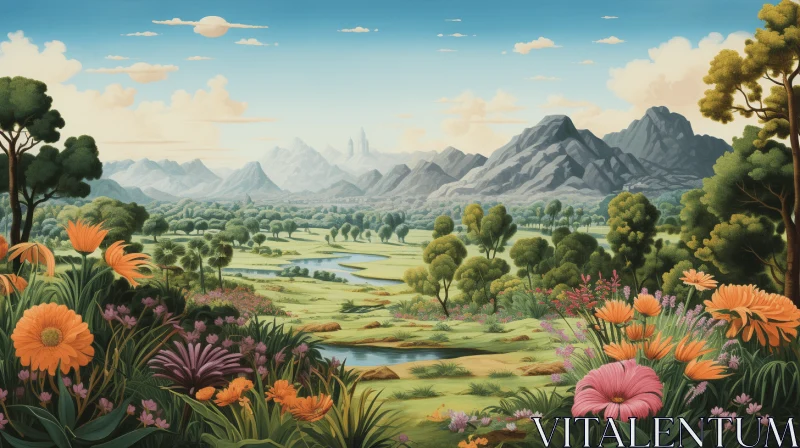 Captivating Valley Painting: Serene Nature's Beauty AI Image