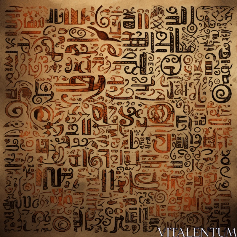 Ancient Text in Brown with Organic Forms and Patterns | Graffiti-Style Lettering AI Image