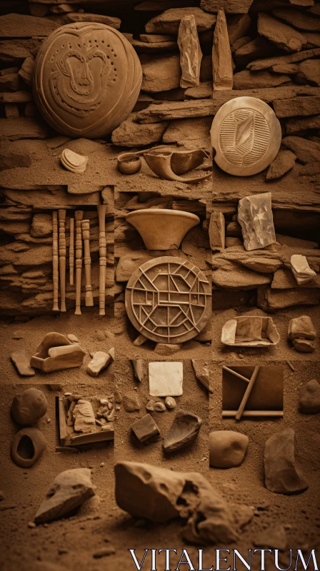 Interlocking Archetypal Symbols: A Captivating Display of Pottery and Found Objects AI Image