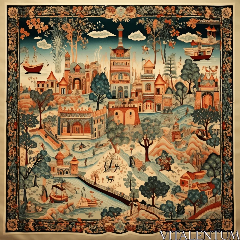 Captivating Russian Village Tapestry in Mughal Art Style AI Image