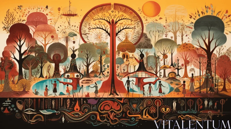 Colorful Autumn Scene Illustration - Afrofuturism-inspired Art AI Image