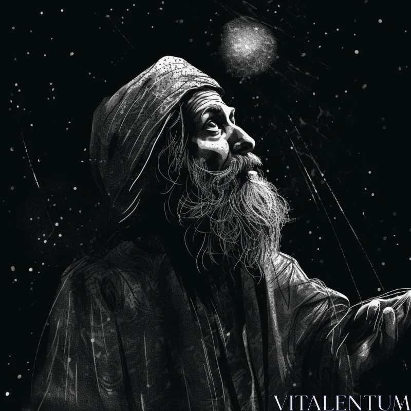 Captivating Illustration of an Older Man Gazing at the Stars AI Image