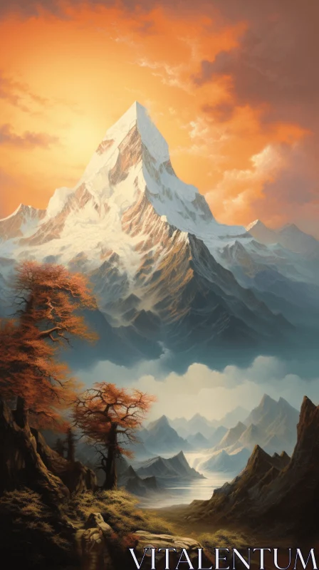 Captivating Mountain Painting with Richly Detailed Backgrounds AI Image