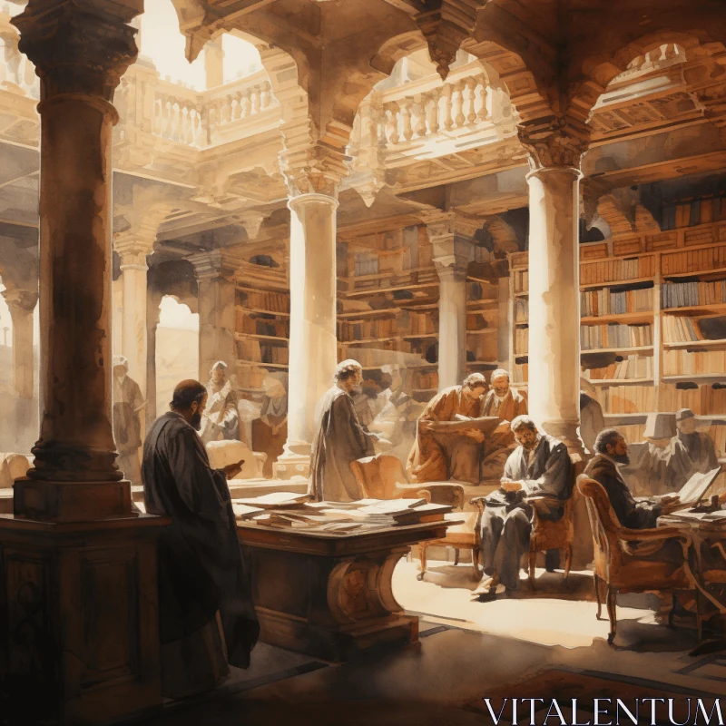 Ancient Wooden Library - A Glimpse into Spanish Enlightenment AI Image