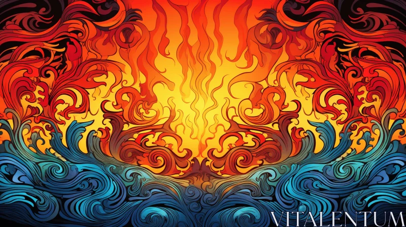 Captivating Fire and Wave Patterns: A Vibrant and Dramatic Artwork AI Image