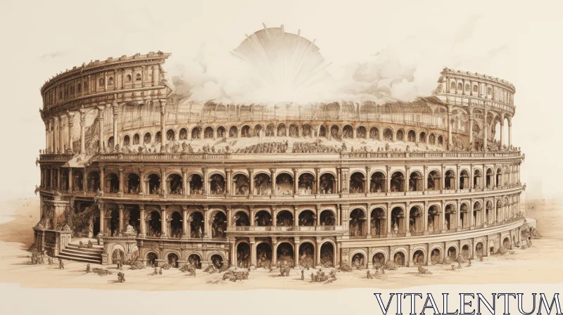Ancient Roman Colosseum: A Detailed and Realistic Drawing AI Image