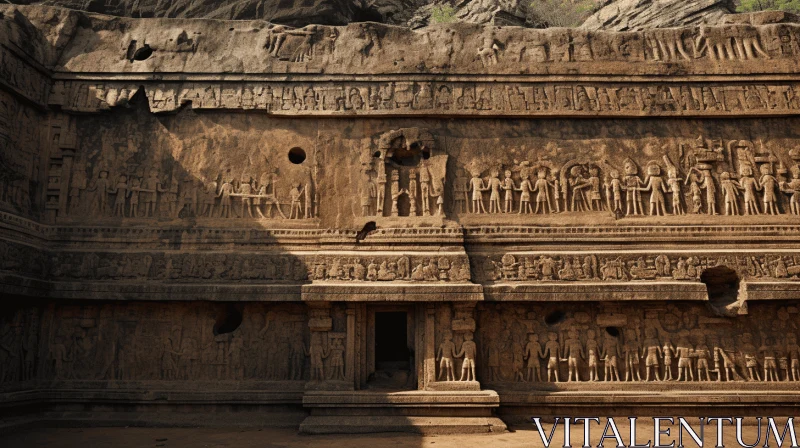 Ancient Temple with Intricate Cave Carvings | Detailed Crowd Scenes AI Image