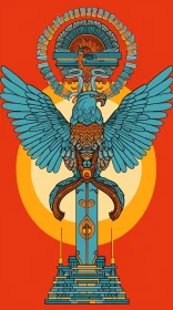 Divine Encounter: Ancient God, Great Eagle, and Mystic Bird in Swordpunk Style