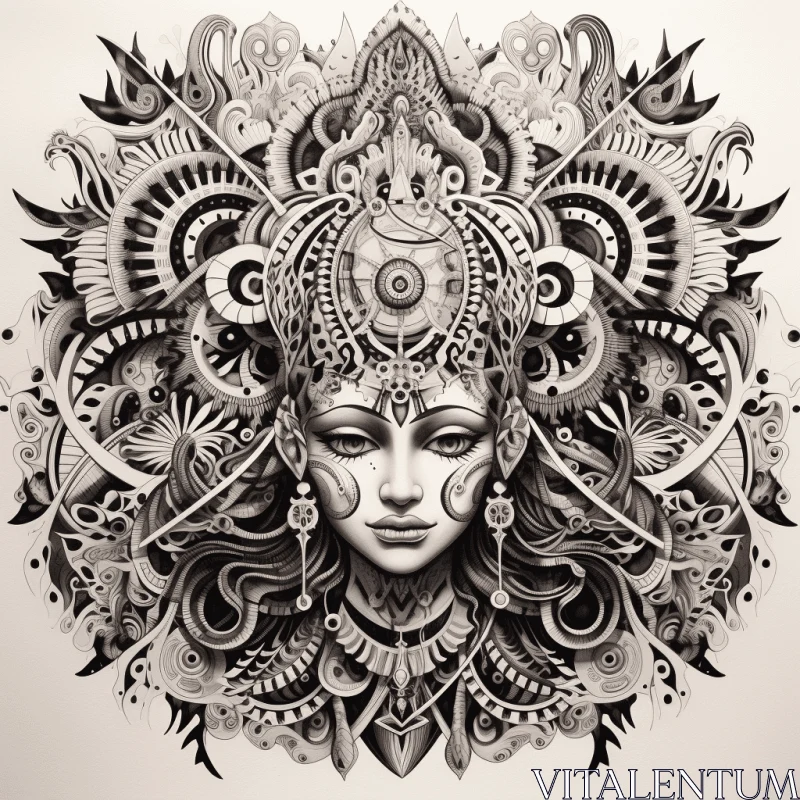 Captivating Illustration of Venga, the Hindu Goddess in Stylized Design AI Image
