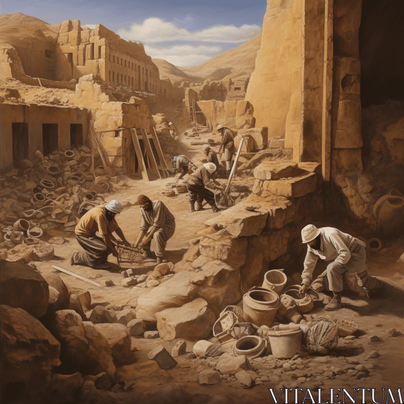 Captivating Painting of People Pouring Clay in Majestic Building AI Image