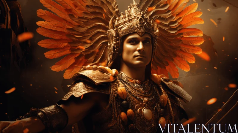 Ancient Indian with Crown and Feathers | Unreal Engine 5 | Mesoamerican Influences AI Image