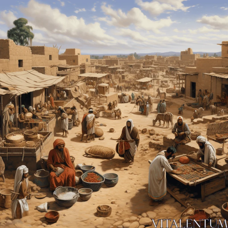 Captivating Ancient City Depicting Realistic Everyday Life and Labor AI Image