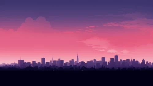 Captivating Cityscape with Pink and Purple Night Sky | Neo-Geo Minimalism