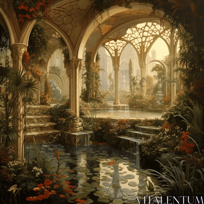 Artistic Painting of a Garden and Plants - Romantic Ruins Style AI Image