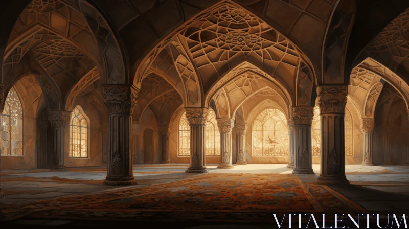 Golden Light in an Ancient Building - Realistic Oil Paintings AI Image