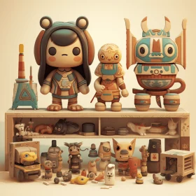 Captivating Display of Toy Figurines and Dolls on a Shelf