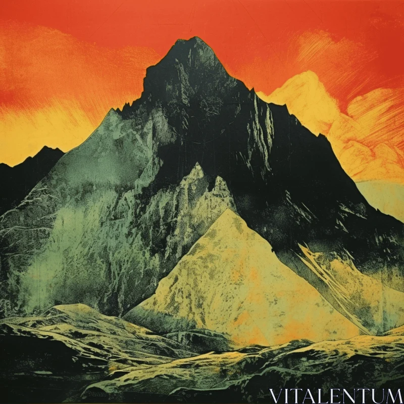 Captivating Nature Artwork: Mountains Against an Orange Sky AI Image
