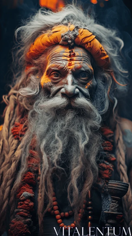 Captivating Hindu Man in Detailed Costumes | Dark Gray and Orange AI Image