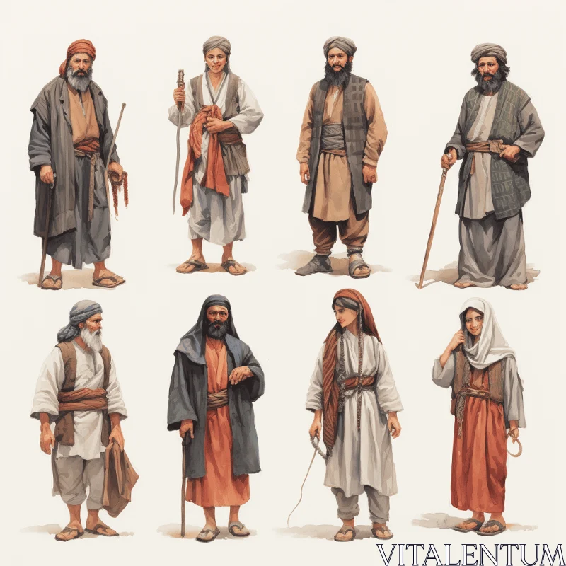 Men in Different Costumes: Medieval Characters in Oriental Style AI Image