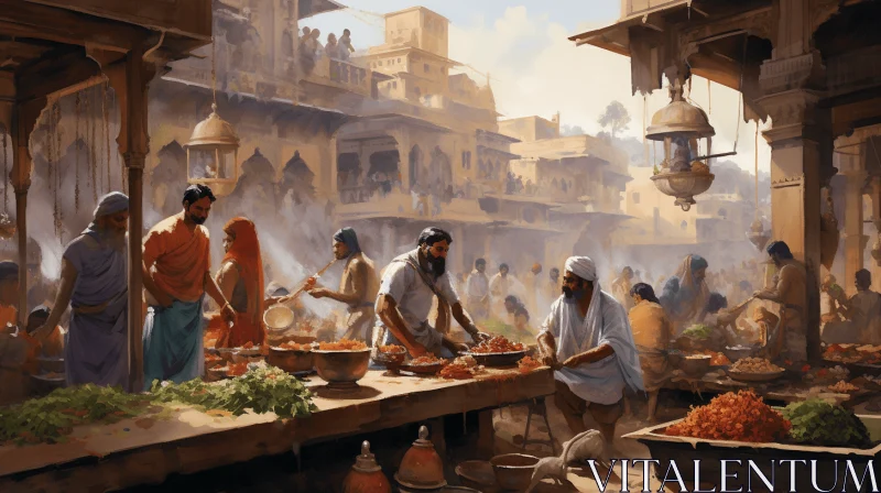 Vibrant Indian Folk Vegetable Market Painting | Historical Significance AI Image