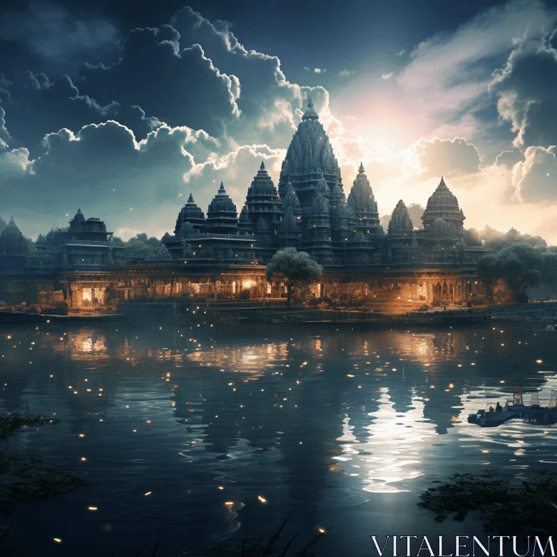 Ethereal Indian Temple on Water | Fantasy Art AI Image