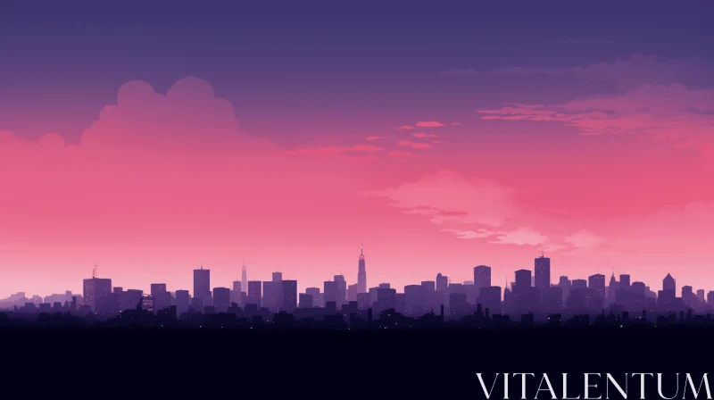 Captivating Cityscape with Pink and Purple Night Sky | Neo-Geo Minimalism AI Image