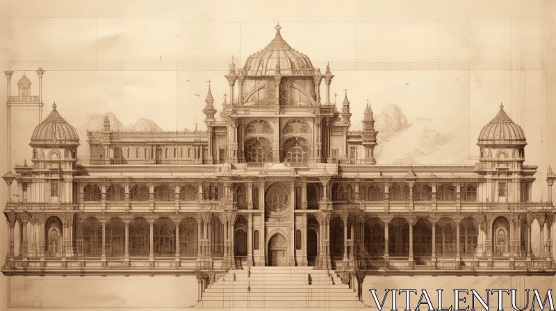 An Exquisite Architectural Drawing: Layered Translucency and Hindu Art AI Image