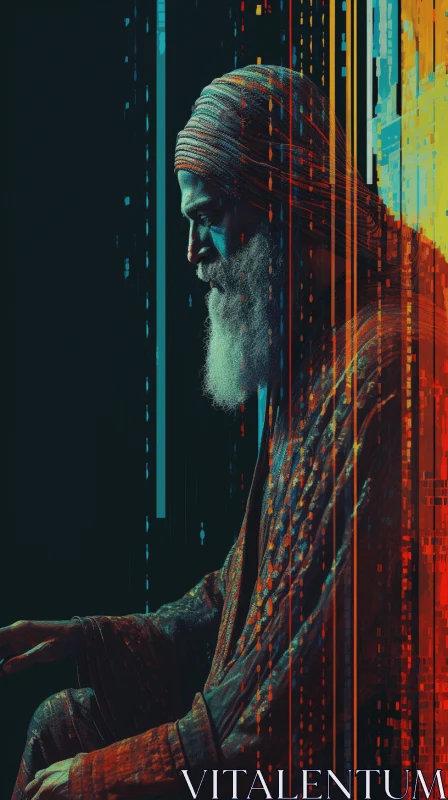 Captivating Artwork of a Man with a Beard Sitting on a Chair AI Image